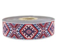 Nastro jacquard tessuto rosso e blu navy stella nomade 10mt x 25mm - rotoli nastro brodo per cucito decorazione 25708-V1