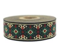 Nastro jacquard verde punta e rosso stella del deserto - nastro in tessuto decorato con motivi geometrici | 2,5 cm x 10 m | nastro decorativo per cucito, tende, costumi, fai da te accessori 25953-V4