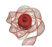 Nastro, nastri per incartare i regali, Nastro in organza con bordo ondulato a di pesce, larghezza 40 mm, confezione da 3, 10 iarde(Red)