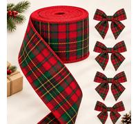Nastro natalizio a quadretti, rosso e verde, 12 m x 6 cm, con bordo in filo | Può essere piegato e pizzicato come vuoi: ogni fiocco è stretto e non si rompe. Per regali, decorazioni dell'Avvento