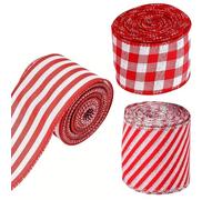 Nastro natalizio cablato - Materiale in tela, 3 rotoli Pattern a strisce glitter, 5 iarde per rullo, da tela glitter per ghirlant di avvolgimento, ghirlanda, prua | Nastro artigianale 'albe