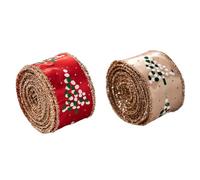 Nastro Natalizio Con Bordo In Filo Metallico, 2 Rotoli Di Decorazione In Iuta Brillante Con Bordo A Filo Metallico, Nastro In Tessuto Per Creazione Fiocchi Festivi, Per Albero Di Natale Festa Scale Gi
