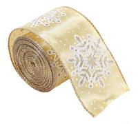Nastro natalizio con motivo fiocco di neve in tessuto di raso per realizzare fiocchi decorativi e decorazioni per eventi festivi, adatto per regali e usi stagionali, 6 3 cm x 2 m (6,3 cm oro)