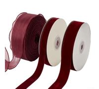 Nastro natalizio da 9,1 m, 3 pezzi, larghezza 4 cm, bordeaux | Materiale in poliestere resistente, colore vivace, lunghezza 9,1 m, larghezza multipla, uso di lunga durata