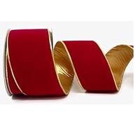 Nastro natalizio di qualità professionale con bordo in filo metallico, 6,3 cm, per ghirlande e alberi, rivenditore britannico, oltre 30 disegni (velluto rosso con lamé dorato, 5 m)
