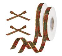 Nastro natalizio per confezioni regalo, albero di Natale, 2 rotoli di nastro decorativo natalizio, 10 yards x 10 mm, nastro a quadretti con bordo dorato, per bricolage di Natale
