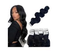 Nastro nelle estensioni dei capelli umani # 1B Estensioni dei capelli umani dell'onda del corpo nera naturale Nastro nell'onda Estensioni dei capelli umani ricci Trama della pelle for donne nere(26 in