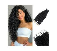 Nastro nelle estensioni dei capelli umani Nastro a onda profonda nelle estensioni for le donne nere Nero naturale 20 pezzi 50G Nastro riccio ondulato for capelli Remy nelle estensioni dei capelli(24in