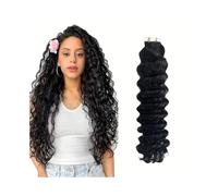 Nastro ondulato profondo nelle estensioni dei capelli Capelli umani for donne nere 16-26 pollici Capelli umani Remy Onda riccia Nastro di trama della pelle nelle estensioni Nero naturale #1B(26 inches