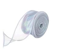 Nastro Organza Trasparente con Filo 4cm x 9m Argento Glitter