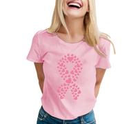Nastro Ottobre Rosa Donna Tshirt,Top da donna chic a maniche corte girocollo alto grande dimensione casual stampato nastro rosa cancro al seno ampio confortevole top