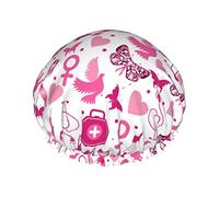 Nastro per cancro al seno Farfalla rosa Love Dove Cuffia da a da donna Fodera in PEVA impermeabile riutilizzabile Orlo elasticizzato regolabile per tutti i capelli lunghi Cappello da bagno