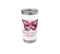 Nastro per combattere il cancro al seno, con farfalla rosa Bicchiere termico in acciaio inox doppia parete
