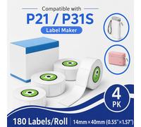 Nastro per Etichettatrice P21 Compatibile con Nelko P21, 14x40mm, 180 Nastri/Rotolo, 4 Rotoli, , Sostitutivo per NADAIIN N12, ORGBRO X1, S001, POLONO P31S