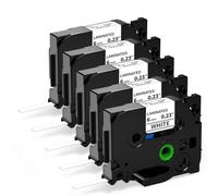 Nastro per Etichette Aken Compatibile con Brother Ptouch TZe211 TZe-211 6mm | Nero su Bianco, Compatibile con Brother P-touch Etichettatrice PT 1000 1280 7600 1010 1005 P700, 5 pezzi
