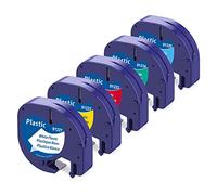 Nastro per Etichette Aken Compatibile con Dymo LetraTag 12mm x 4m Etichette in Plastica Nero su Bianco/Rosso/Giallo/Verde/Blu Compatibile con Dymo LetraTag LT-110T LT-100H LT-100T 200B XR