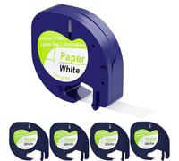 Nastro per etichette compatibile con DYMO LetraTag White Paper Refill 91330 10697, 1/2" x 13' 12mm x 4m etichetta nera su bianco (5)
