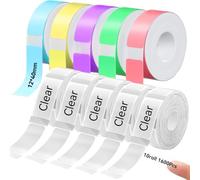 Nastro per etichette D30, 12 x 40 mm, D30, compatibile con stampante portatile D30, carta da stampa adattata per ufficio, 1650 etichette/10 rotolo, 5 rotoli colorato, 5 rotoli trasparente