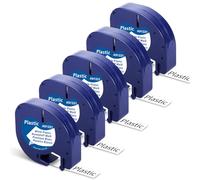 Nastro per Etichette Fimax Compatibile In Sostituzione di Dymo LetraTag 12mm x 4m Etichette in plastica Nera su bianco, Ricarica Dymo per Etichettatrice LT-100H XR LetraTag 200B