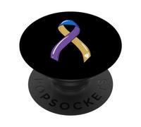 Nastro per il cancro della vescica sopravvissuto combattente blu giallo viola PopSockets PopGrip Adesivo