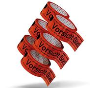 Nastro per pacchi "Vorsicht Glas", fragile, 5 cm x 66 m, rosso (36 rotoli), nastro adesivo extra forte, multilingue per vetro fragile e fragile, nastro adesivo per pacchi come set di rotoli