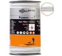 Nastro Powerline Gallagher bianco 12,5 mm per cavalli e animali da reddito Galla
