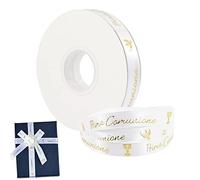 Nastro Prima Comunione per Bomboniere, Bomtop 15mm x 46M Nastrino per Bomboniere Nastro Doppio Raso Bianco per Decorazione Scatole Regalo Cartolina Biglietti d’Auguri Prima Comunione Bambino Bambina