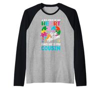 Nastro Puzzle Heart Cousin Support per la consapevolezza dell'autismo Maglia con Maniche Raglan