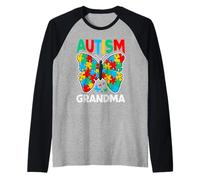 Nastro Puzzle per la consapevolezza delle Farfalle del Nonno Autistico Maglia con Maniche Raglan