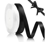 Nastro Raso Bianco e Nero per Pacchi Regalo - 2 Rotoli 10mmx22m - Tessuto Nastrino per Bomboniere