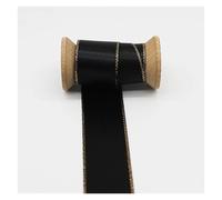 Nastro Raso Nastri di raso a doppia faccia con bordo in argento dorato, in tessuto tinta unita, for accessori fai da te, cucito decorativo, lavori ad ago(Black G,6MM)