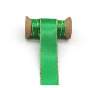 Nastro Raso Nastri di raso a doppia faccia con bordo in argento dorato, in tessuto tinta unita, for accessori fai da te, cucito decorativo, lavori ad ago(Emerald G,38mm)