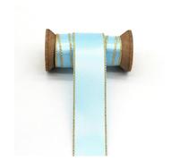 Nastro Raso Nastri di raso a doppia faccia con bordo in argento dorato, in tessuto tinta unita, for accessori fai da te, cucito decorativo, lavori ad ago(Blue Topaz G,16mm)