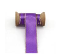 Nastro Raso Nastri di raso a doppia faccia con bordo in argento dorato, in tessuto tinta unita, for accessori fai da te, cucito decorativo, lavori ad ago(Purple G,6MM)