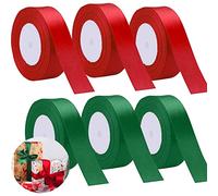 Nastro regalo di Natale, 22 m x 6 rotoli di nastro per regali, nastro regalo di Natale, nastro per regali, rosso, verde, 20 mm, nastro per Natale, nastro per capelli fai da te