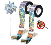 Nastro Repellente Antiuccelli, 2 Rotoli 50M x 2.4CM Nastro Repellente Antiuccelli Riflettente, Nastro Repellente Olografico Riflettente, Protezione Completa per Balcone, Orto e Giardino