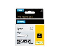 Nastro Rhino 18443 - 9 mm x 5,5 mt - vinile - permanente - nero/bianco - Dymo