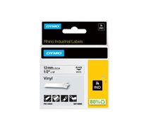 Nastro Rhino 18444 - 12 mm x 5,5 mt - vinile - permanente - nero/bianco - Dymo