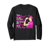 Nastro rosa con scritta "I'm The Storm Strong Women Breast Cancer Warrior" Maglia a Manica