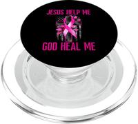 Nastro rosa per la consapevolezza del cancro al seno con scritta "Gesus Help God Heal Me" PopSockets PopGrip per MagSafe