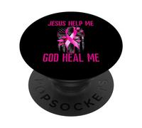 Nastro rosa per la consapevolezza del cancro al seno con scritta "Gesus Help God Heal Me" PopSockets PopGrip Adesivo