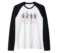 Nastro Rosa per la consapevolezza del Cancro al Seno, Scheletro, Donne Che Ballano Maglia con Maniche Raglan