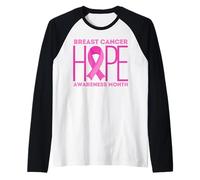 Nastro Rosa per la sensibilizzazione al Cancro al Seno, con Scritta in Lingua Inglese Hope Breast Cancer Maglia con Maniche Raglan