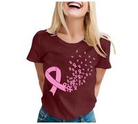 Nastro rosa T Shirt Donna Cancro al seno T-shirt Donna Ottobre Rosa Maglietta Basic Manica Corta Oversize Consapevolezza Del Cancro al Seno Ottobre Rotondo Taglio, Vin-1., XL