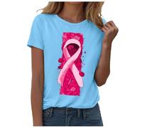 Nastro rosa T Shirt Donna Cancro al seno T-shirt Donna Ottobre Rosa Maglietta Sciolta Camicetta Top Casual Consapevolezza del Cancro al Seno Ottobre, 2-azzurro cielo, L