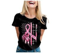 Nastro rosa T Shirt Donna Cancro al seno T-shirt Donna Ottobre Rosa Maglietta Sciolta Ete Consapevolezza Del Cancro al Seno Ottobre Manica Corta Rotonda Taglio, Le Noir-1, XL