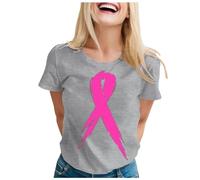 Nastro rosa T Shirt Donna Cancro al seno T-shirt Donna Ottobre Rosa T-Shirt Grande Taglia Rotonda Taglio Consapevolezza Del Cancro al Seno Ottobre Este Sciolte, A-Grey, XL