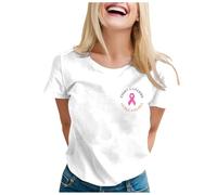 Nastro rosa T Shirt Donna Cancro al seno T-shirt Donna Ottobre Rosa T-Shirt Grande Taglia Rotonda Taglio Consapevolezza Del Cancro al Seno Ottobre Este Sciolte, bianco, XL