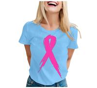 Nastro rosa T Shirt Donna Cancro al seno T-shirt Donna Ottobre Rosa T-Shirt Grande Taglia Rotonda Taglio Consapevolezza Del Cancro al Seno Ottobre Este Sciolte, A - Azzurro, XL