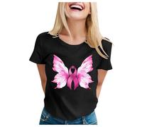 Nastro rosa T Shirt Donna Cancro al seno T-shirt Donna Ottobre Rosa T-shirt Grande Taglia Sciolta Camicetta Top Manica Corta Cuore Nastro Tshirt, Le Noir-2, S